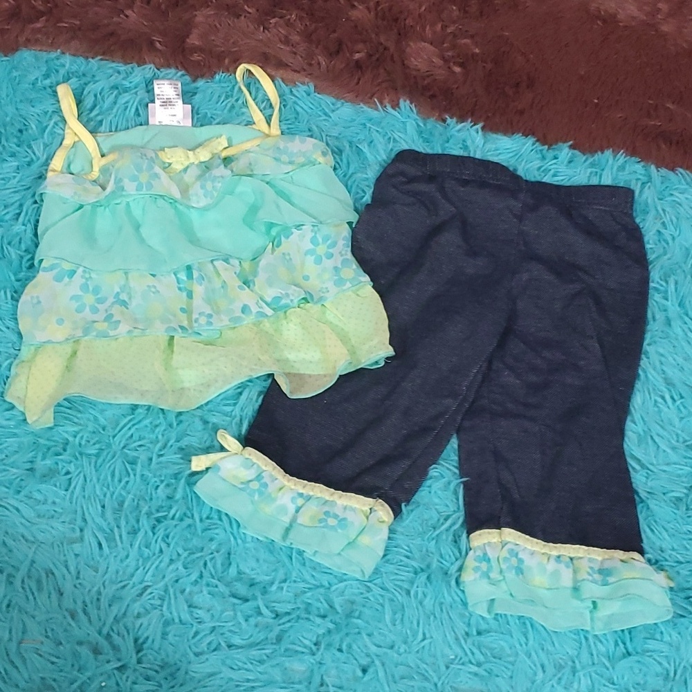 Little Lass Floral and Ruffle Pants and Top Set